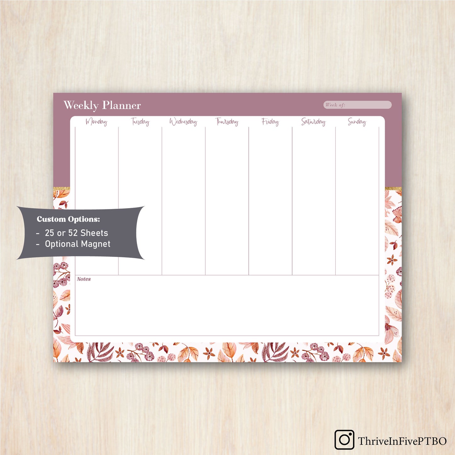 10" x 8" Weekly Planning Notepad | Floral