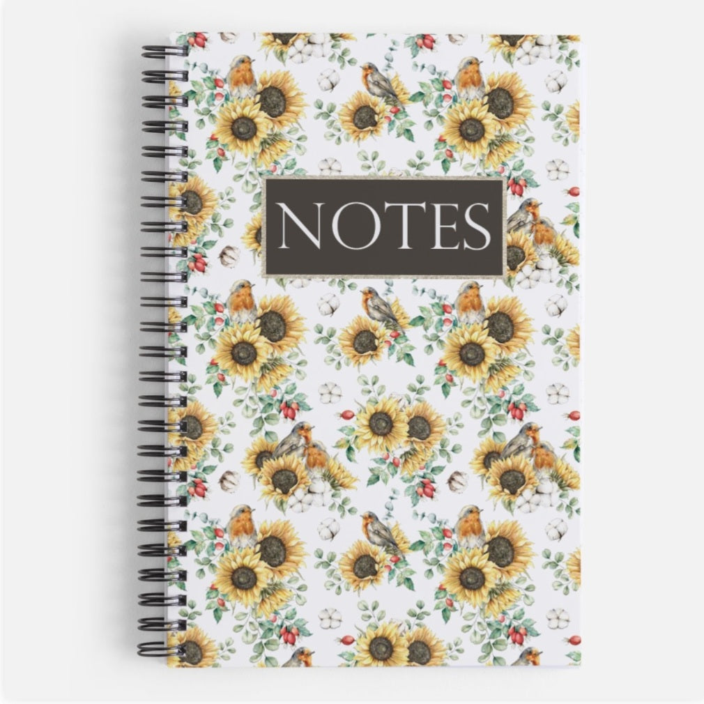 Coil Bound Notebook Sunflowers and Robins